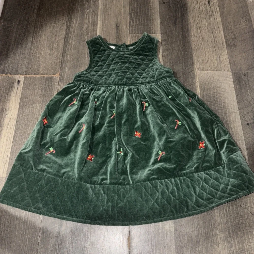 Vintage B.T Kids Velvet Green Dress W/ Christmas Embroidery Size 4T 100% Cotton